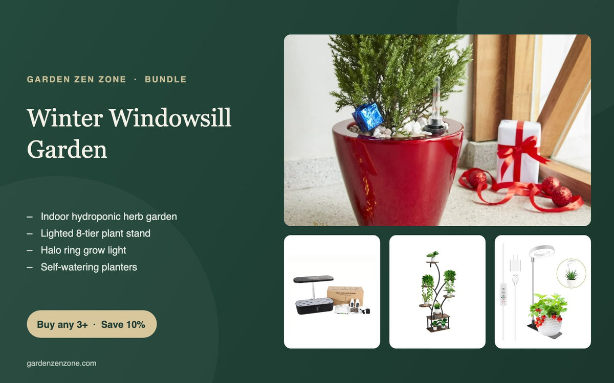 Winter Windowsill Garden bundle: indoor herb garden, grow lights and self-watering planters