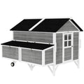 59" Wooden Chicken Tractor Coop on Wheels – Mobile Hen House with 2 Nesting Boxes for 4–6 Hens, Gray
