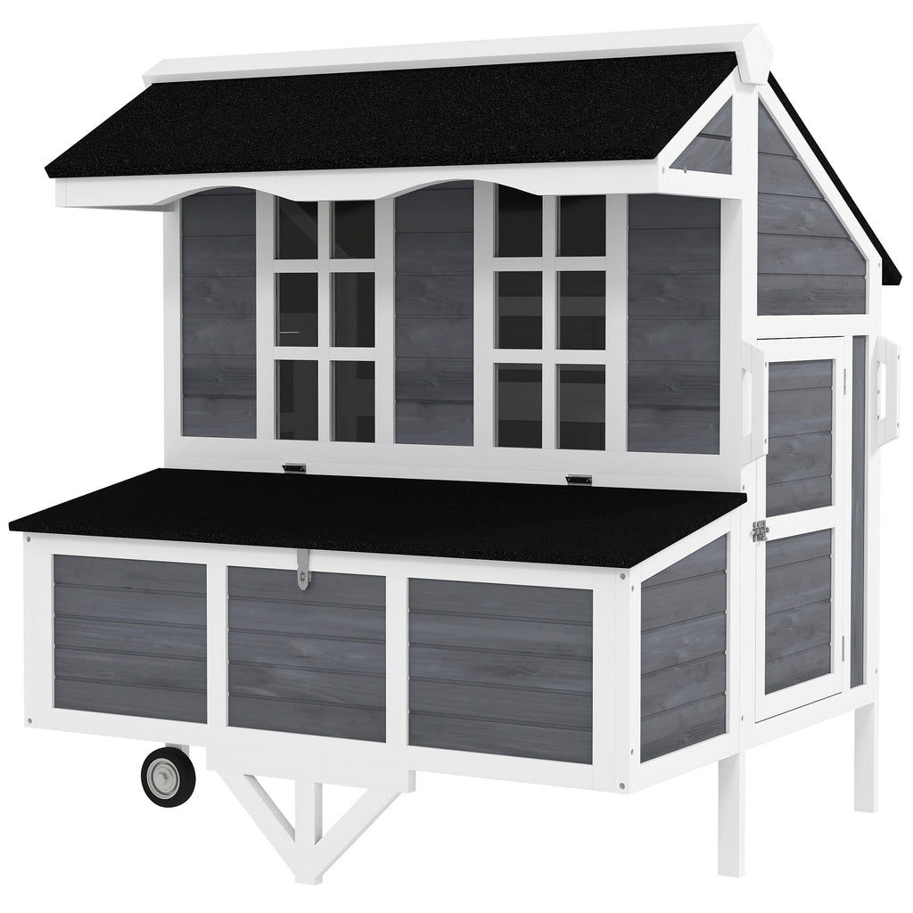 43" Chicken Tractor Coop on Wheels – Movable Hen House with Nesting Box for 2–4 Hens, Gray