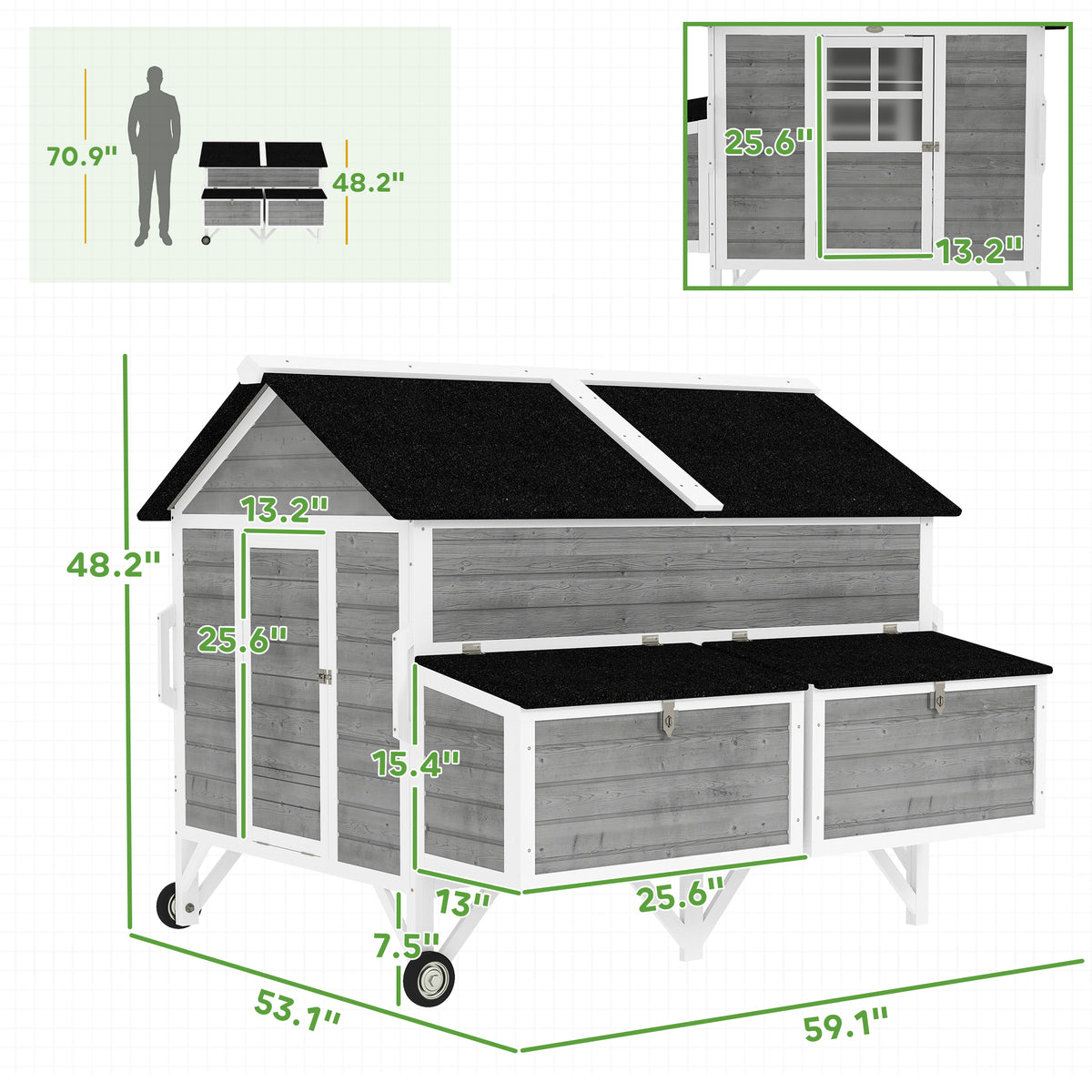 59" Wooden Chicken Tractor Coop on Wheels – view 3