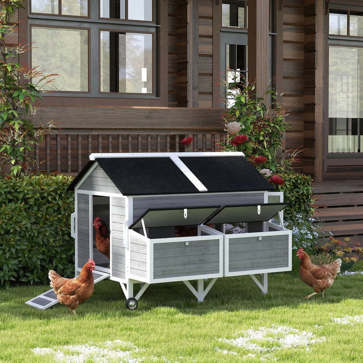59" Wooden Chicken Tractor Coop on Wheels – view 2