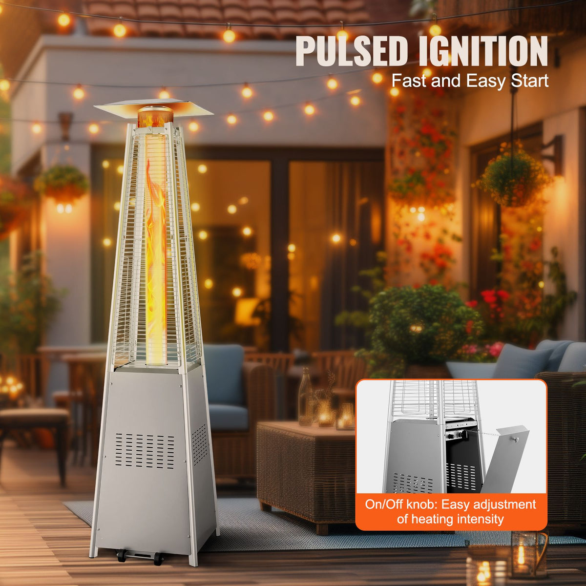 48,000 BTU Pyramid Propane Patio Heater with Wheels – Glass Tube Flame – photo 6