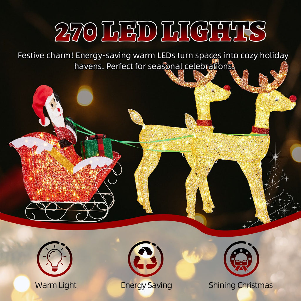 Lighted Reindeer Pulling Sleigh Christmas Yard Decoration – view 2