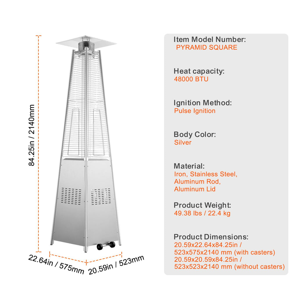 48,000 BTU Pyramid Propane Patio Heater with Wheels – Glass Tube Flame – photo 7