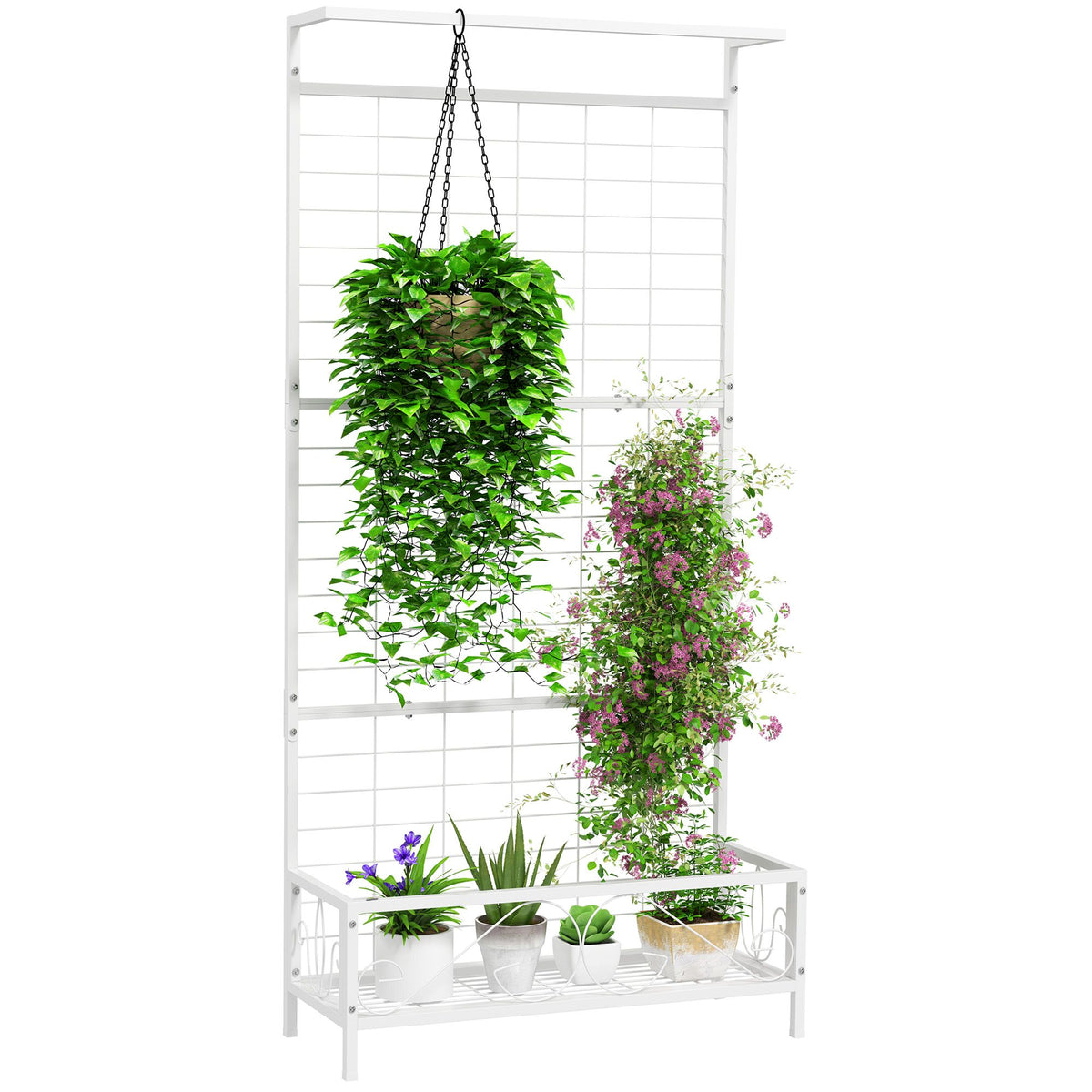 74 in Metal Plant Stand with Trellis & Hanging Bar – view 11