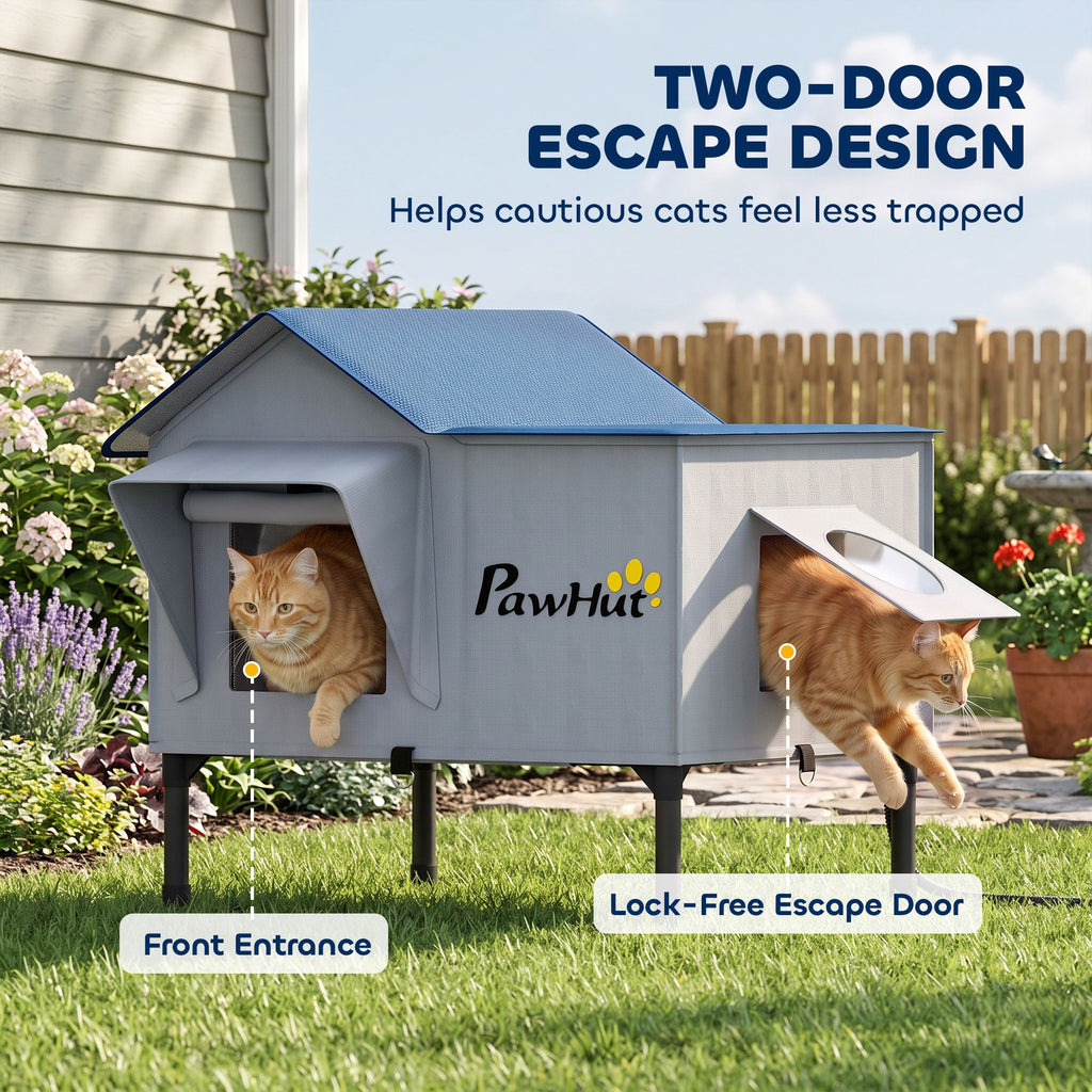 Heated Outdoor Cat House with Elevated Base – view 7
