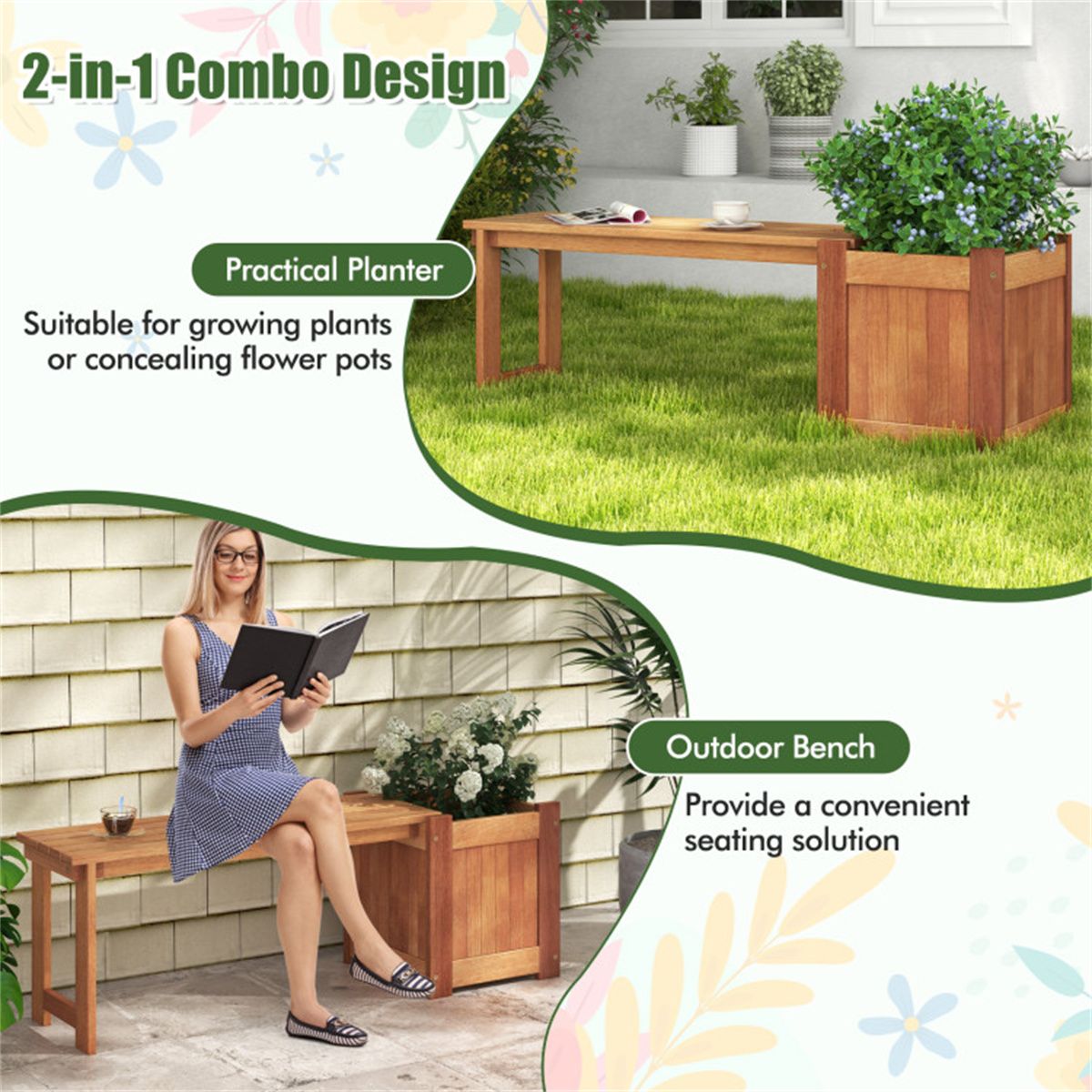Teak Outdoor Bench with Planter Box – view 9
