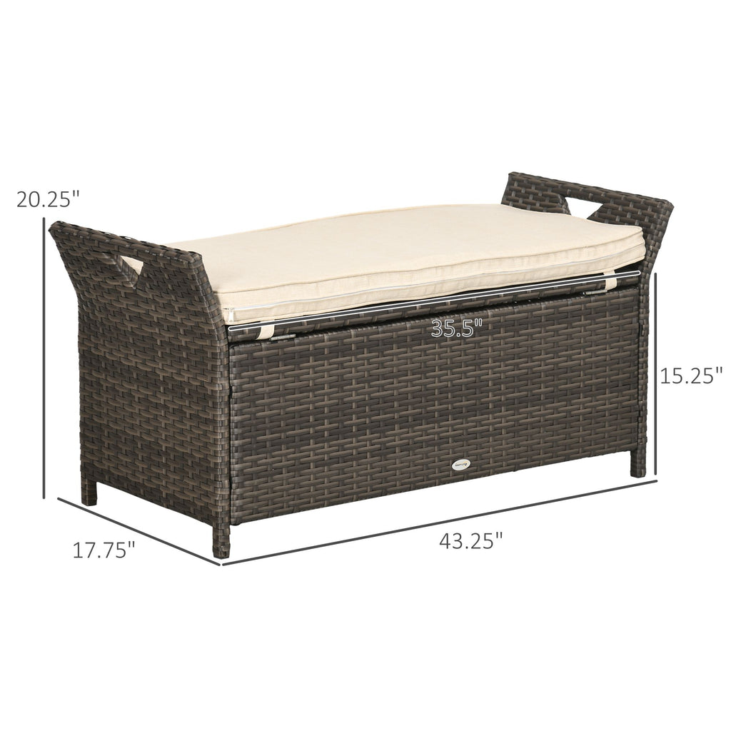 Cream Wicker Patio Storage Bench – 29 Gallon – view 3