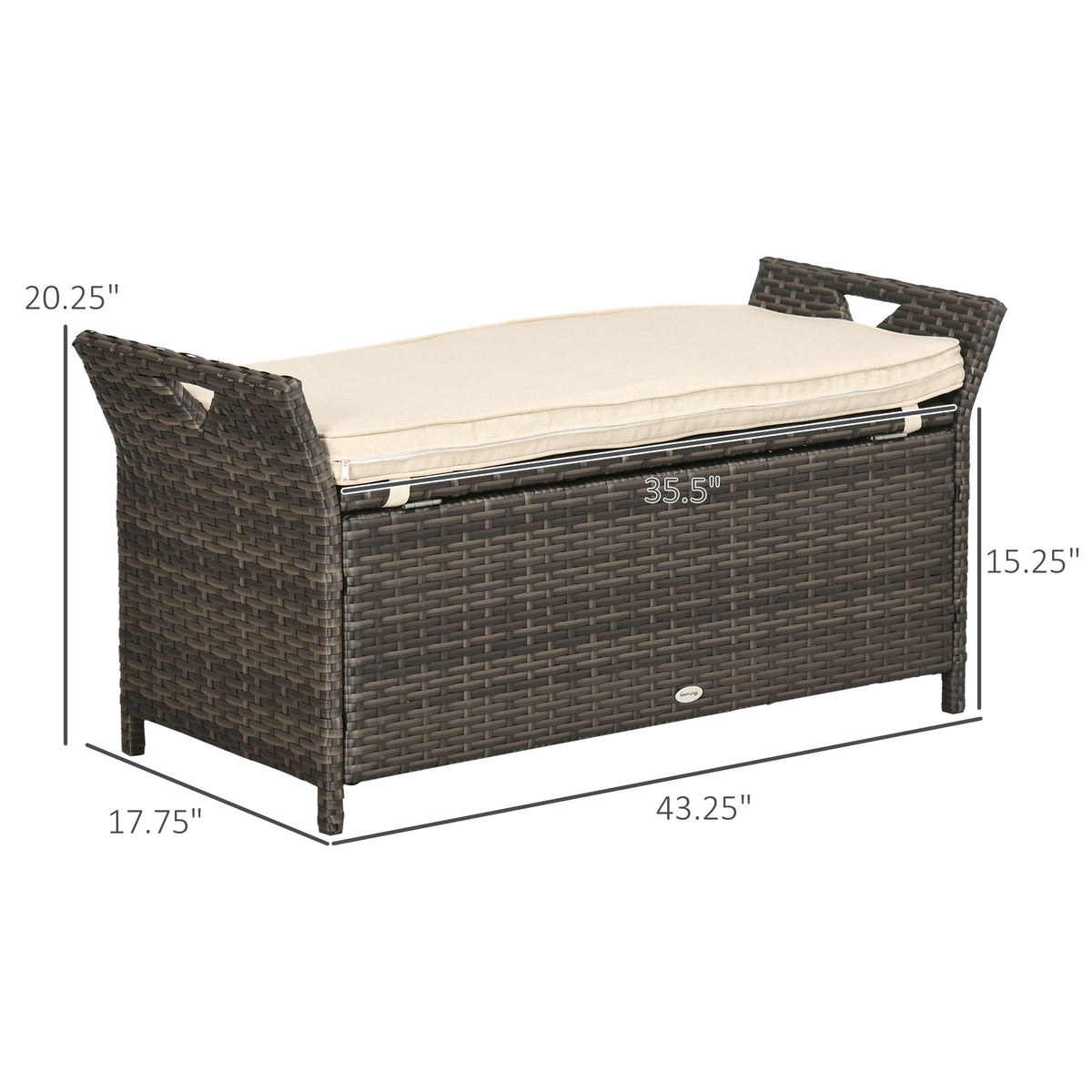 Cream Wicker Patio Storage Bench – 29 Gallon – view 3
