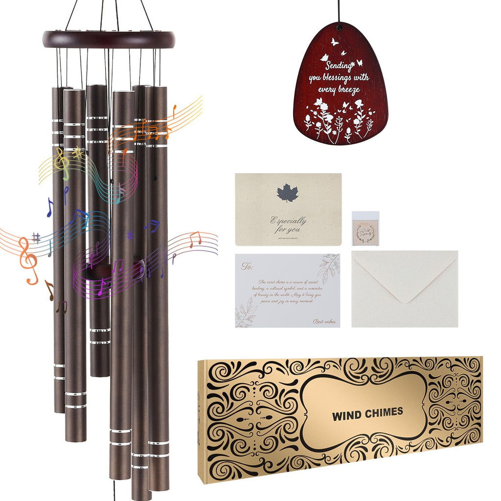42" Deep-Tone Memorial Wind Chime – 6 Large Tubes, Dark Brown – photo 7