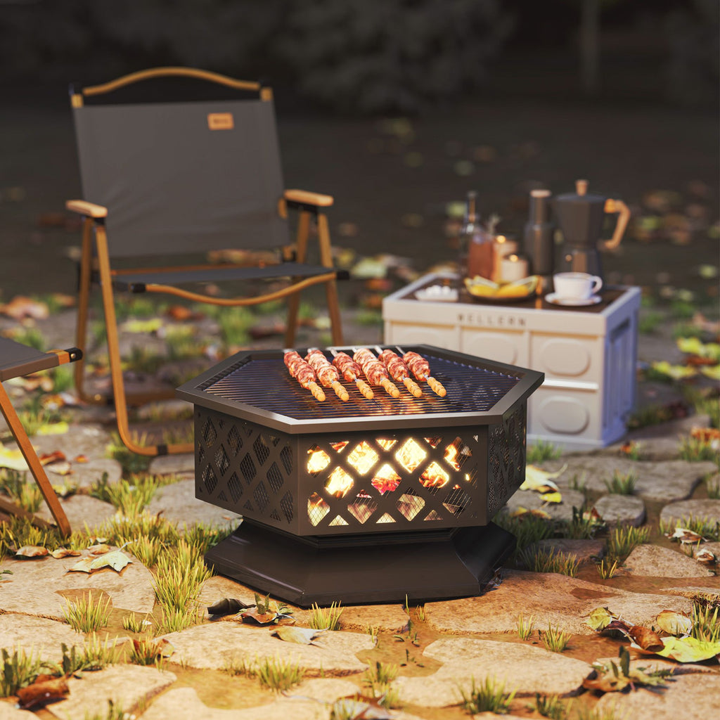 28 in Hexagon Wood-Burning Fire Pit with Grill – view 8