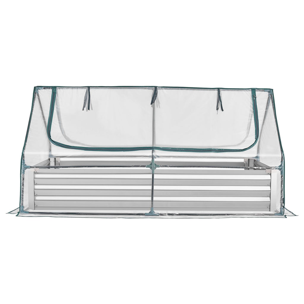 6' x 3' x 1' Galvanized Raised Garden Bed with Greenhouse Cover – Roll-Up Window, Silver – photo 12