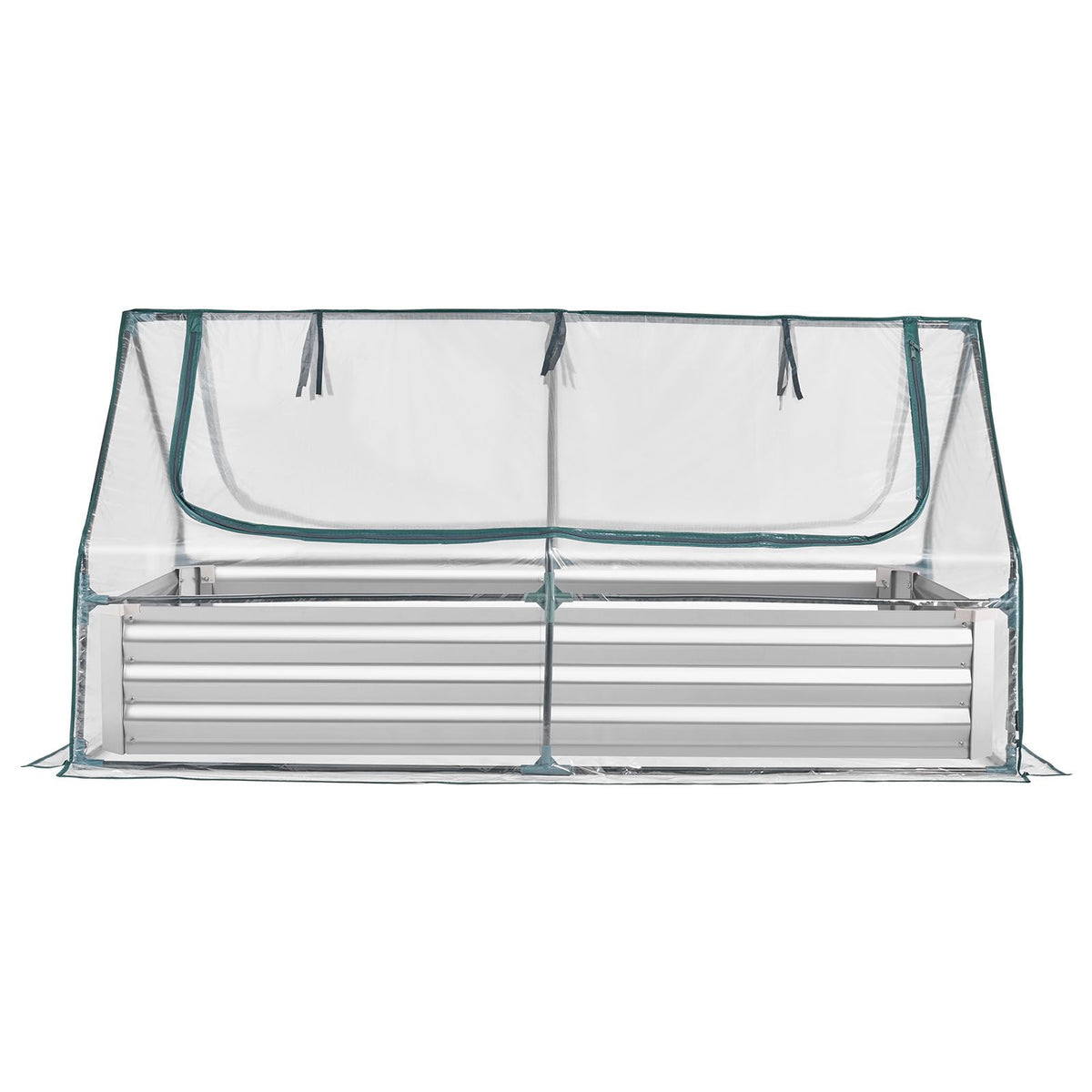 6' x 3' x 1' Galvanized Raised Garden Bed with Greenhouse Cover – Roll-Up Window, Silver – photo 12