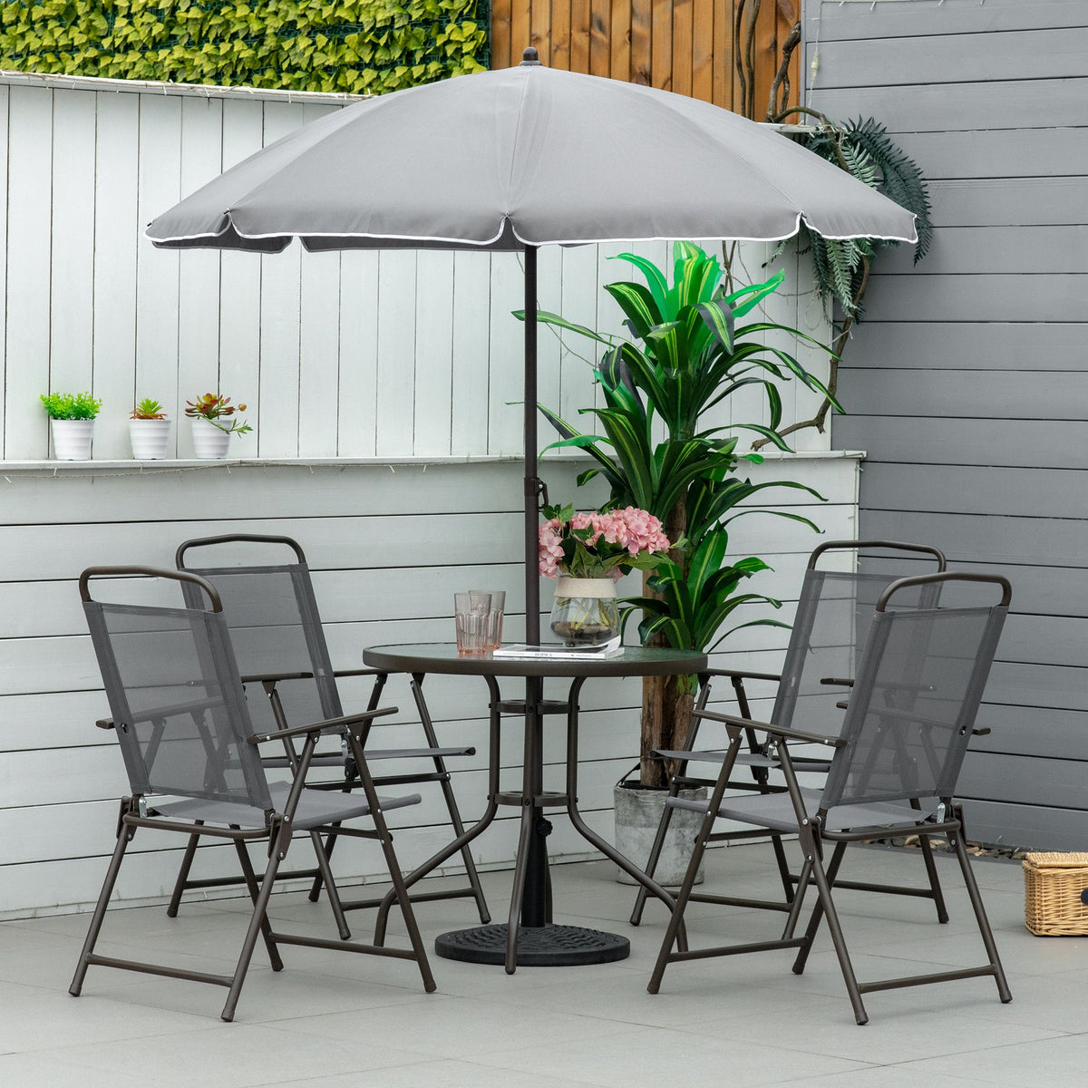 6-Piece Patio Dining Set with Umbrella – Gray – view 10