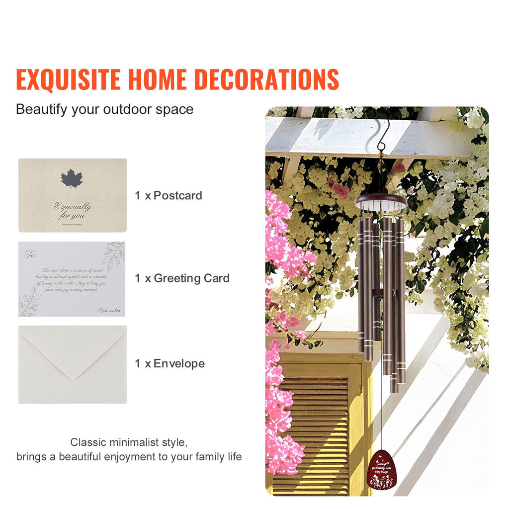 42" Deep-Tone Memorial Wind Chime – 6 Large Tubes, Dark Brown – photo 6
