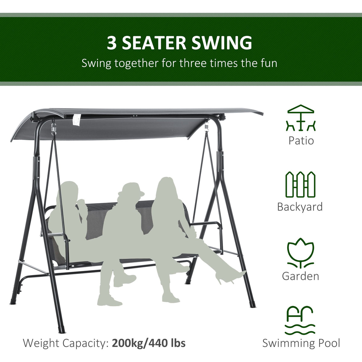 3-Person Porch Swing with Stand – view 7