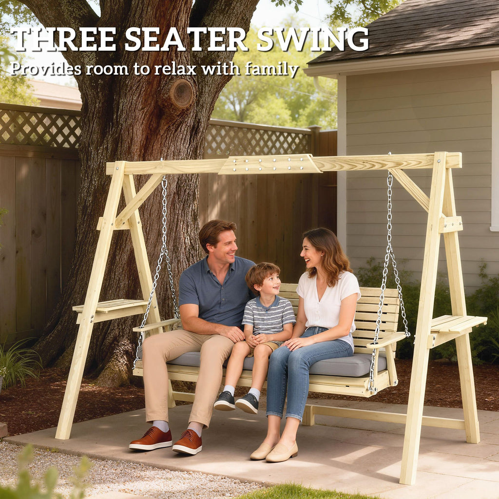 3-Seat Wooden Porch Swing with Stand – view 4