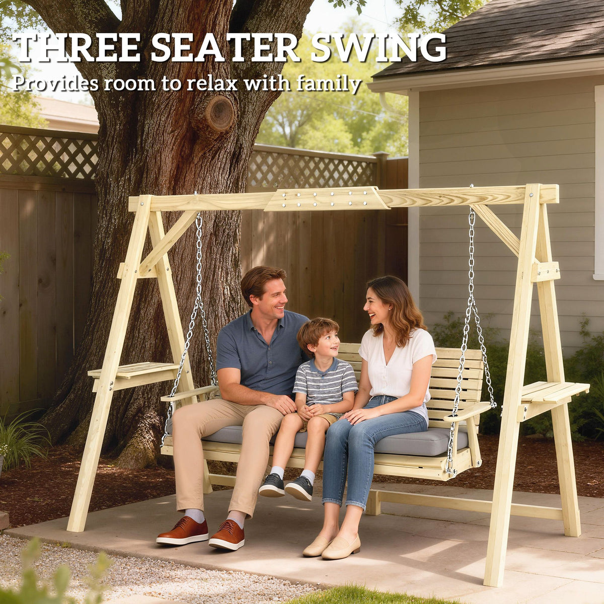 3-Seat Wooden Porch Swing with Stand – view 4