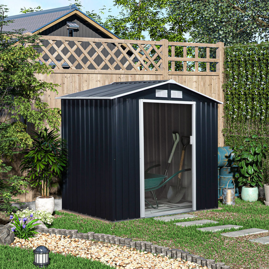 7' x 4' Metal Garden Shed with Vents – Lockable Double Doors, Dark Gray – photo 11