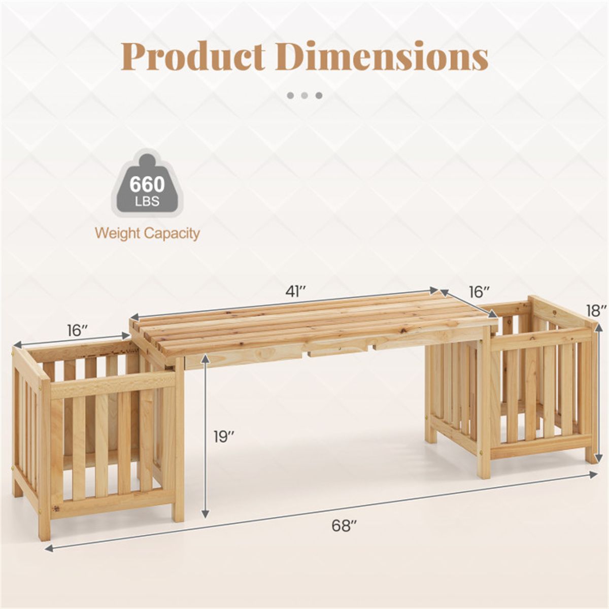 2-in-1 Wooden Garden Bench with 2 Planter Boxes – view 6