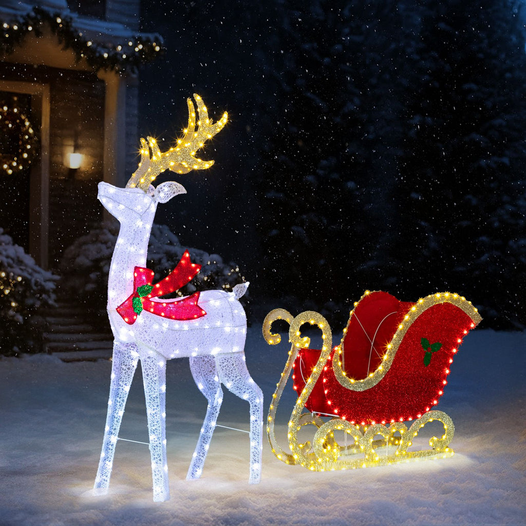 5 ft Lighted Christmas Reindeer & Sleigh Yard Decoration – view 7