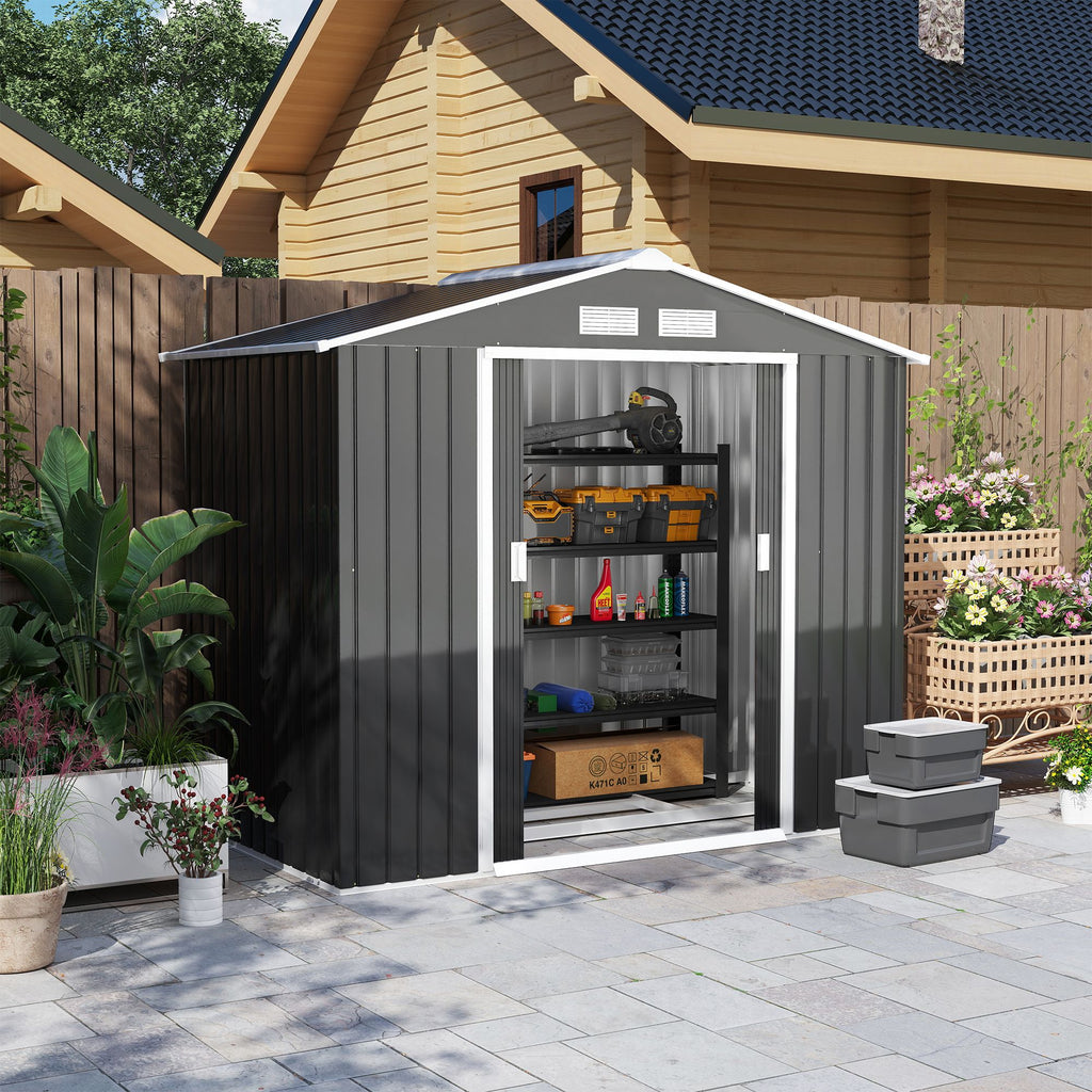 7' x 4' Metal Garden Shed with Vents – Lockable Double Doors, Dark Gray – photo 12