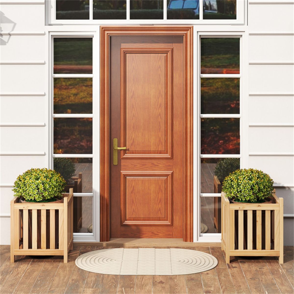 2-in-1 Wooden Garden Bench with 2 Planter Boxes – view 3