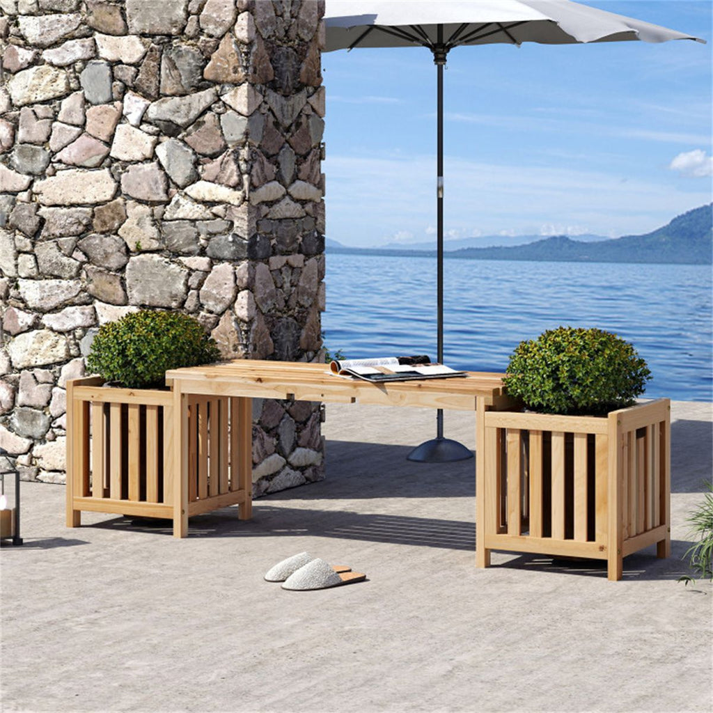 2-in-1 Wooden Garden Bench with 2 Planter Boxes – view 8