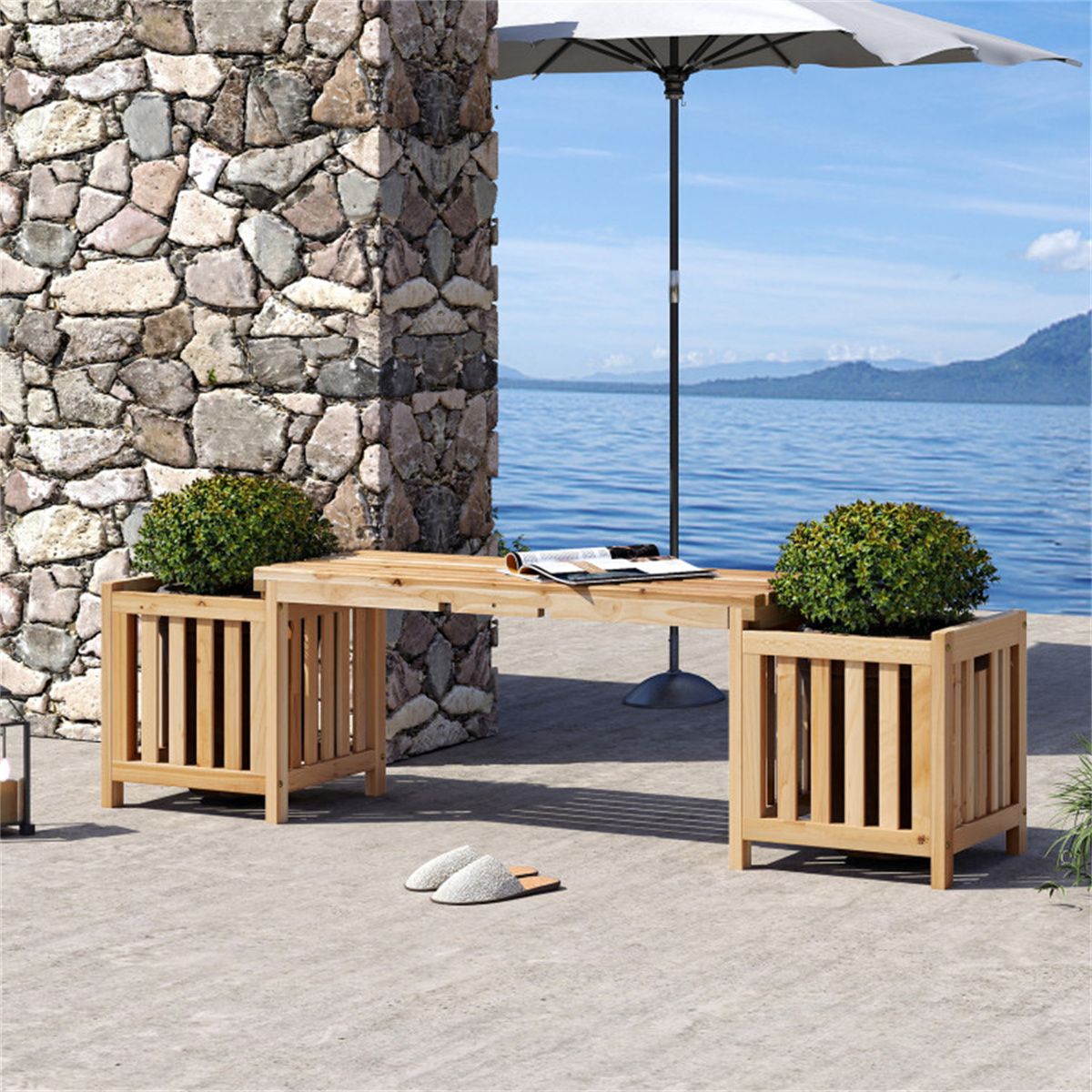 2-in-1 Wooden Garden Bench with 2 Planter Boxes – view 8