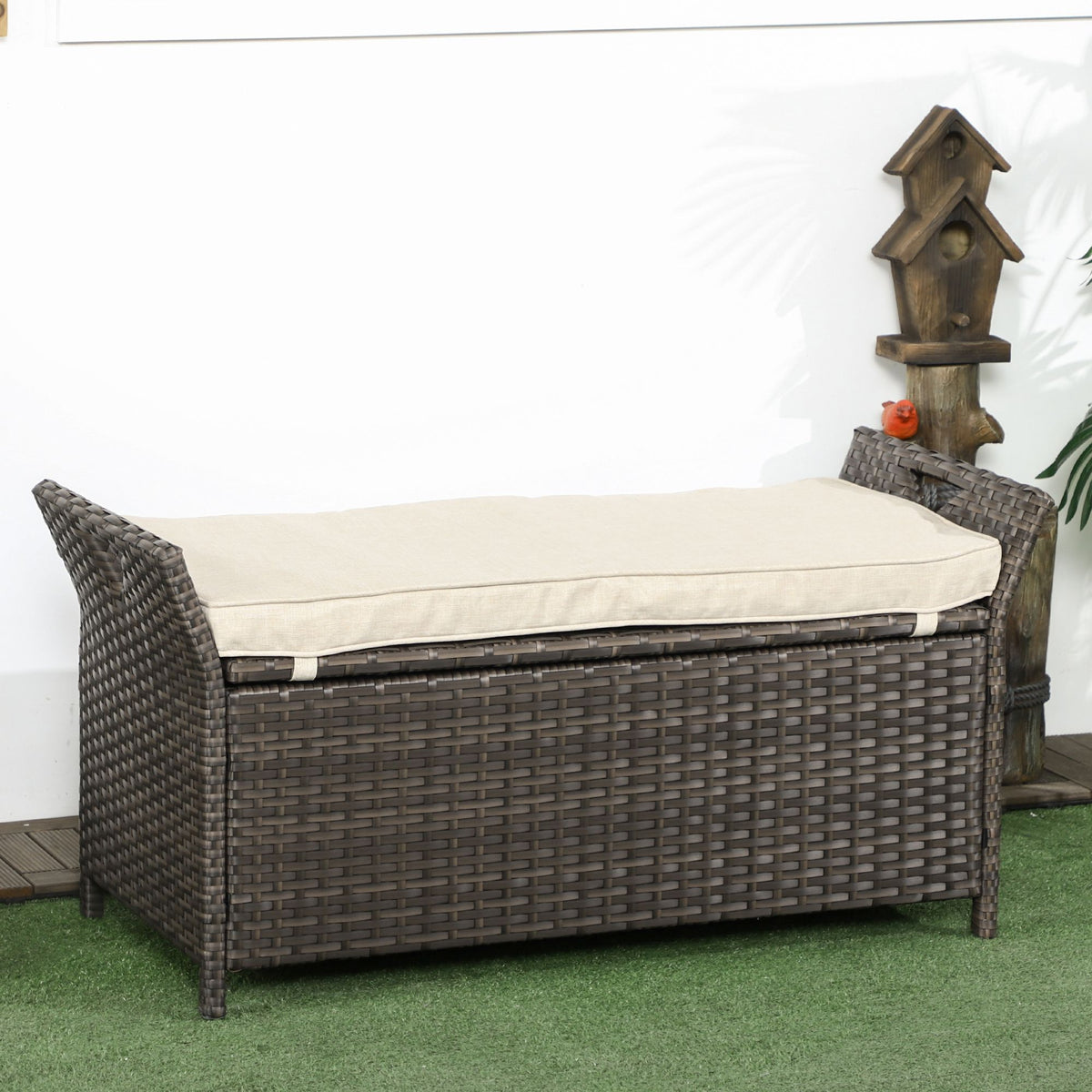 Cream Wicker Patio Storage Bench – 29 Gallon – view 2