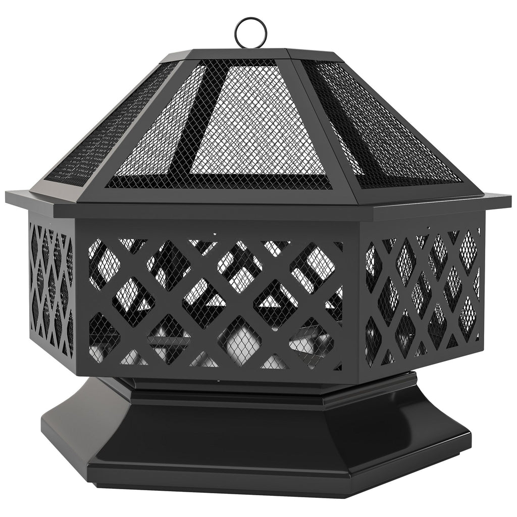 28 in Hexagon Wood-Burning Fire Pit with Grill