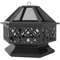 28 in Hexagon Wood-Burning Fire Pit with Grill