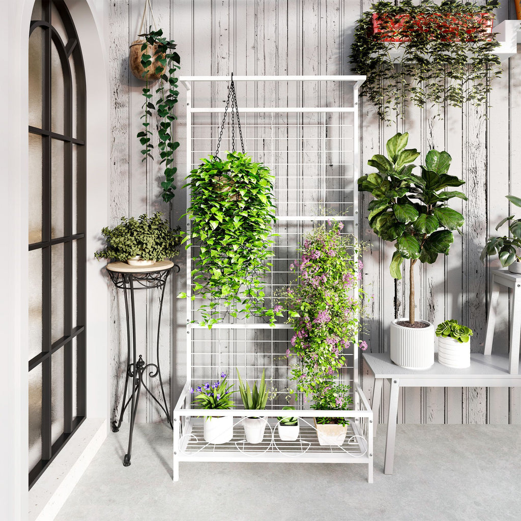 74 in Metal Plant Stand with Trellis & Hanging Bar – view 6