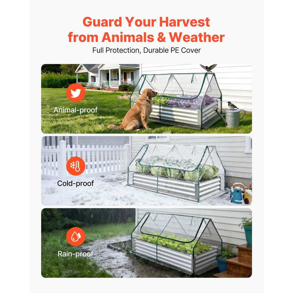 6' x 3' x 1' Galvanized Raised Garden Bed with Greenhouse Cover – Roll-Up Window, Silver – photo 3