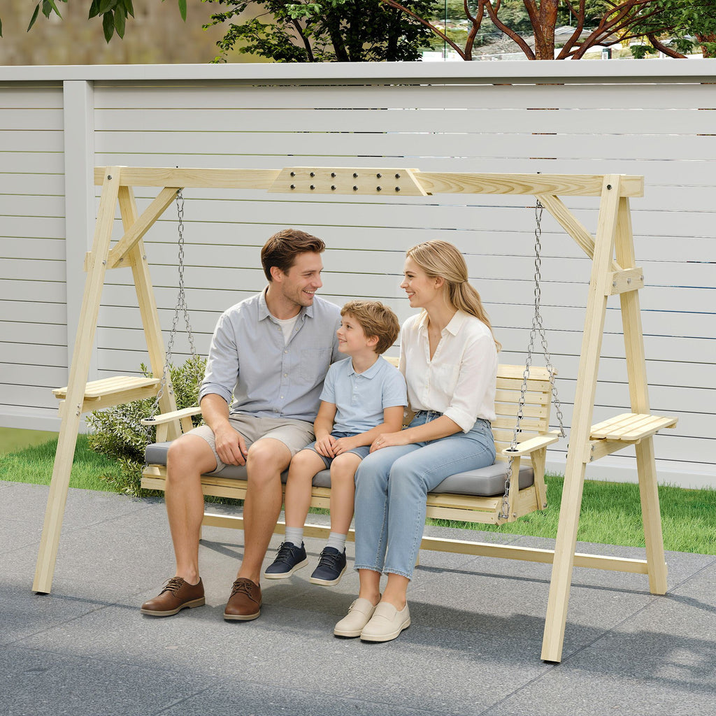 3-Seat Wooden Porch Swing with Stand – view 9