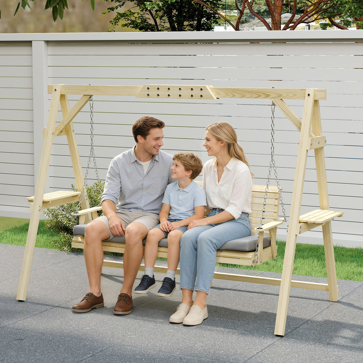 3-Seat Wooden Porch Swing with Stand – view 9