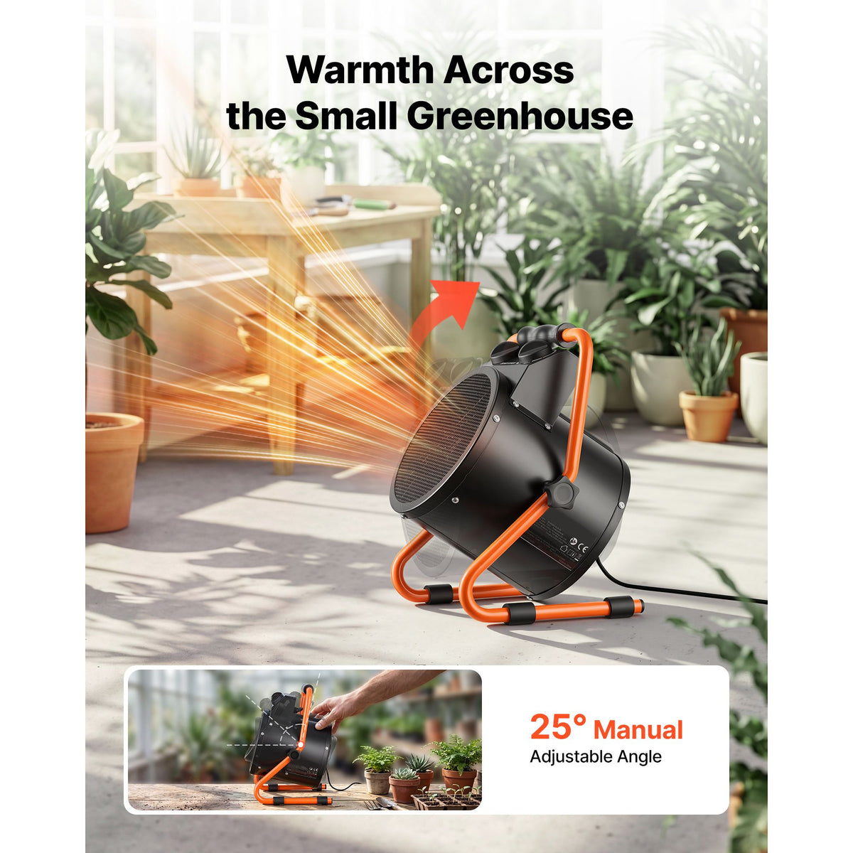 Greenhouse Fan Heater – 1500W, IPX4 Splash-Rated – photo 3
