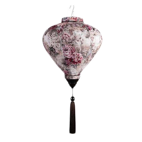 12" Gray Rose Chinese Cloth Lantern – Hanging Decoration for Garden & Parties