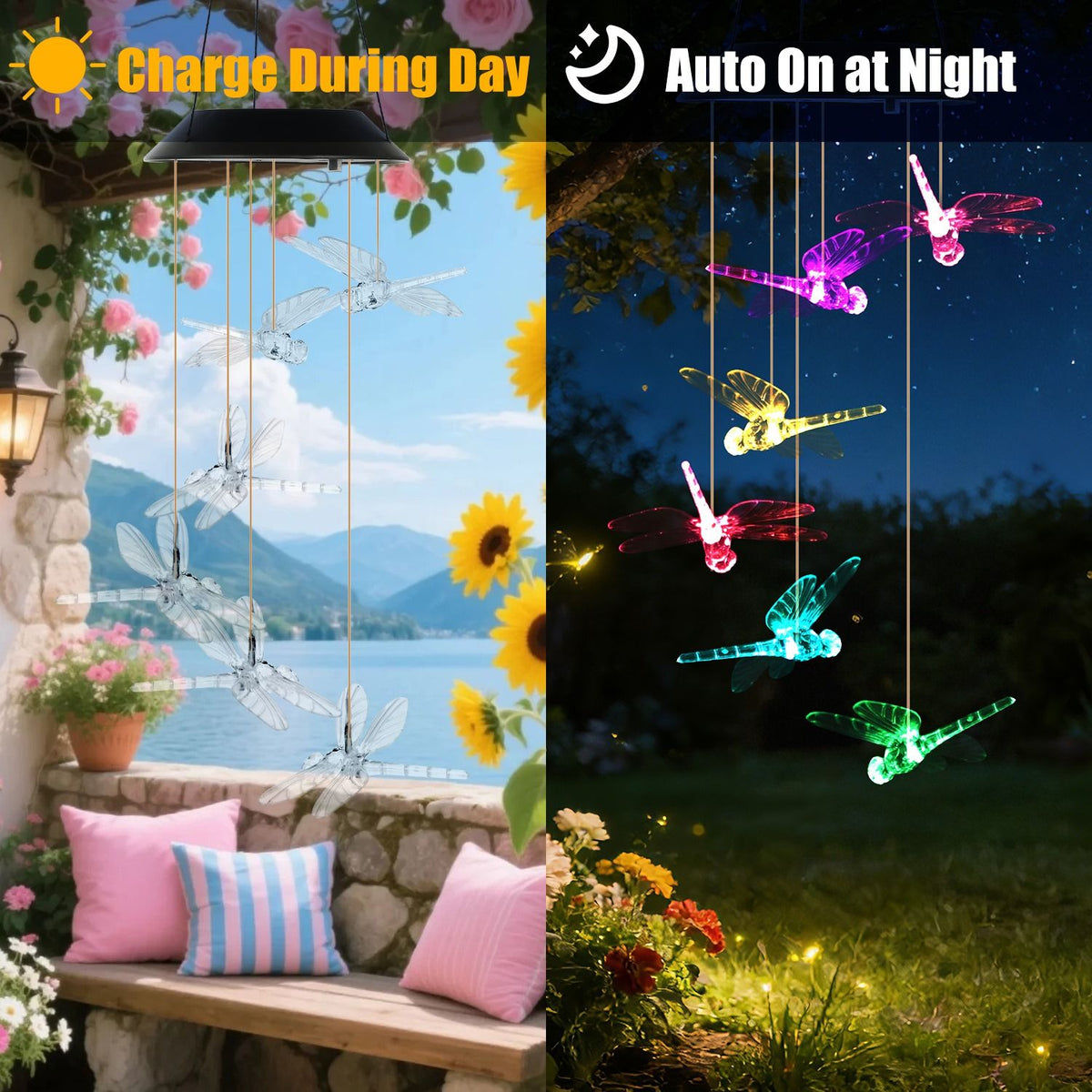 Solar Dragonfly Wind Chimes, 2-Pack – 7-Color Changing LED, IPX4 Waterproof – photo 11