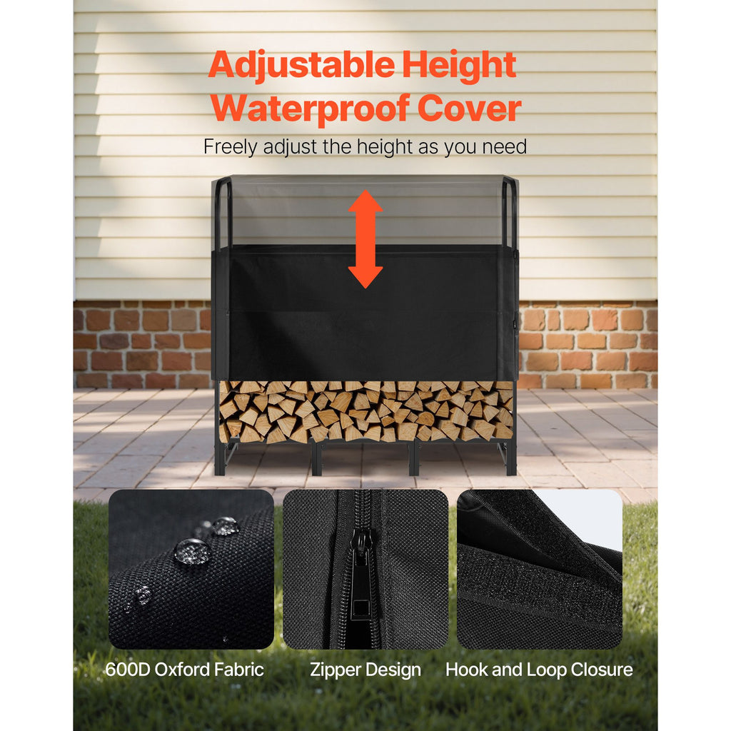 4 ft Firewood Rack with Waterproof Cover – 1/4 Cord Steel Log Holder – photo 3
