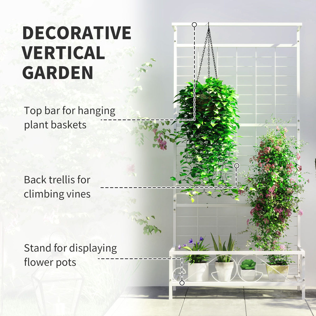 74 in Metal Plant Stand with Trellis & Hanging Bar – view 4
