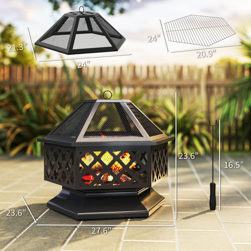 28 in Hexagon Wood-Burning Fire Pit with Grill – view 3
