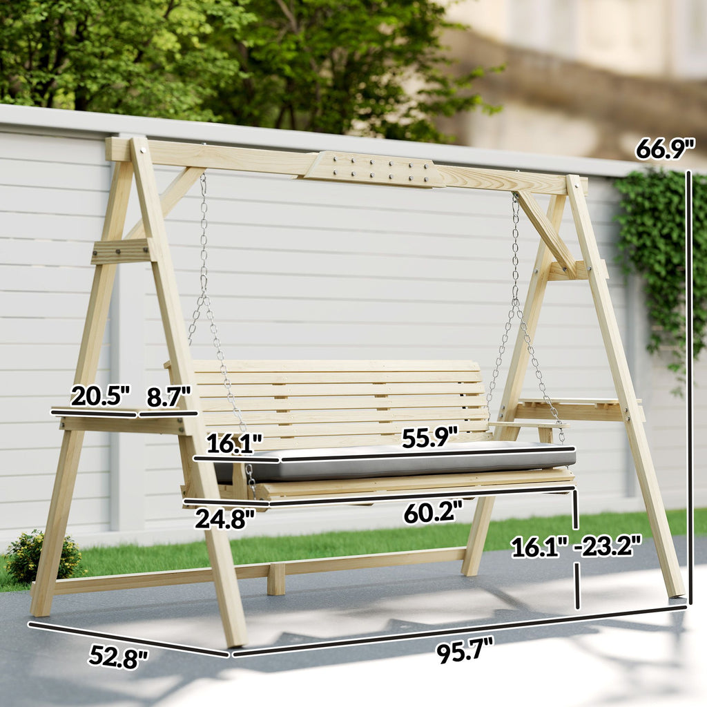 3-Seat Wooden Porch Swing with Stand – view 3