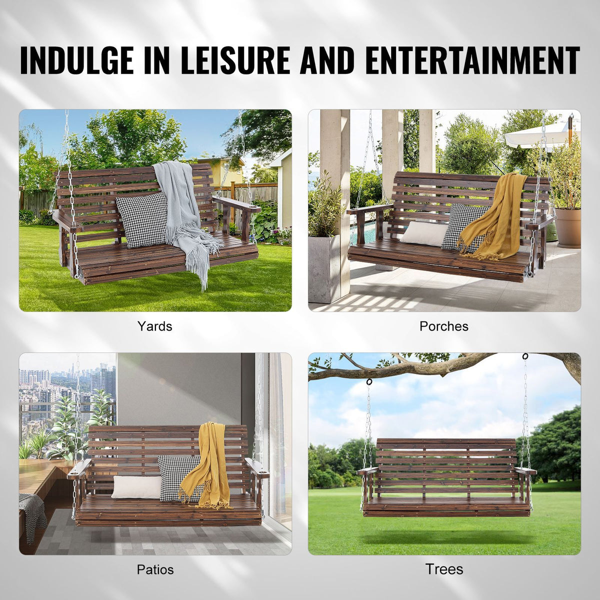 4.5 ft Wooden Porch Swing for Patio & Garden – view 4