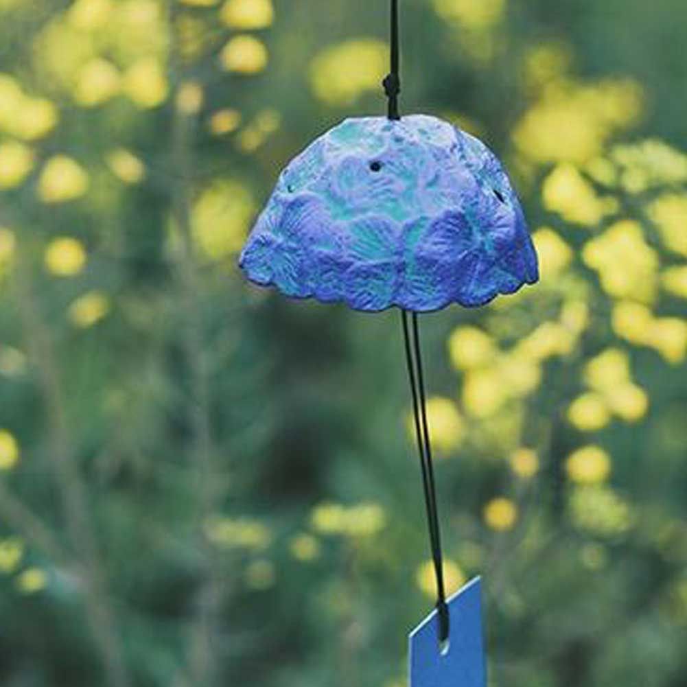 Blue Hydrangea Cast Iron Wind Chime – Vintage Japanese Temple Bell – photo 2