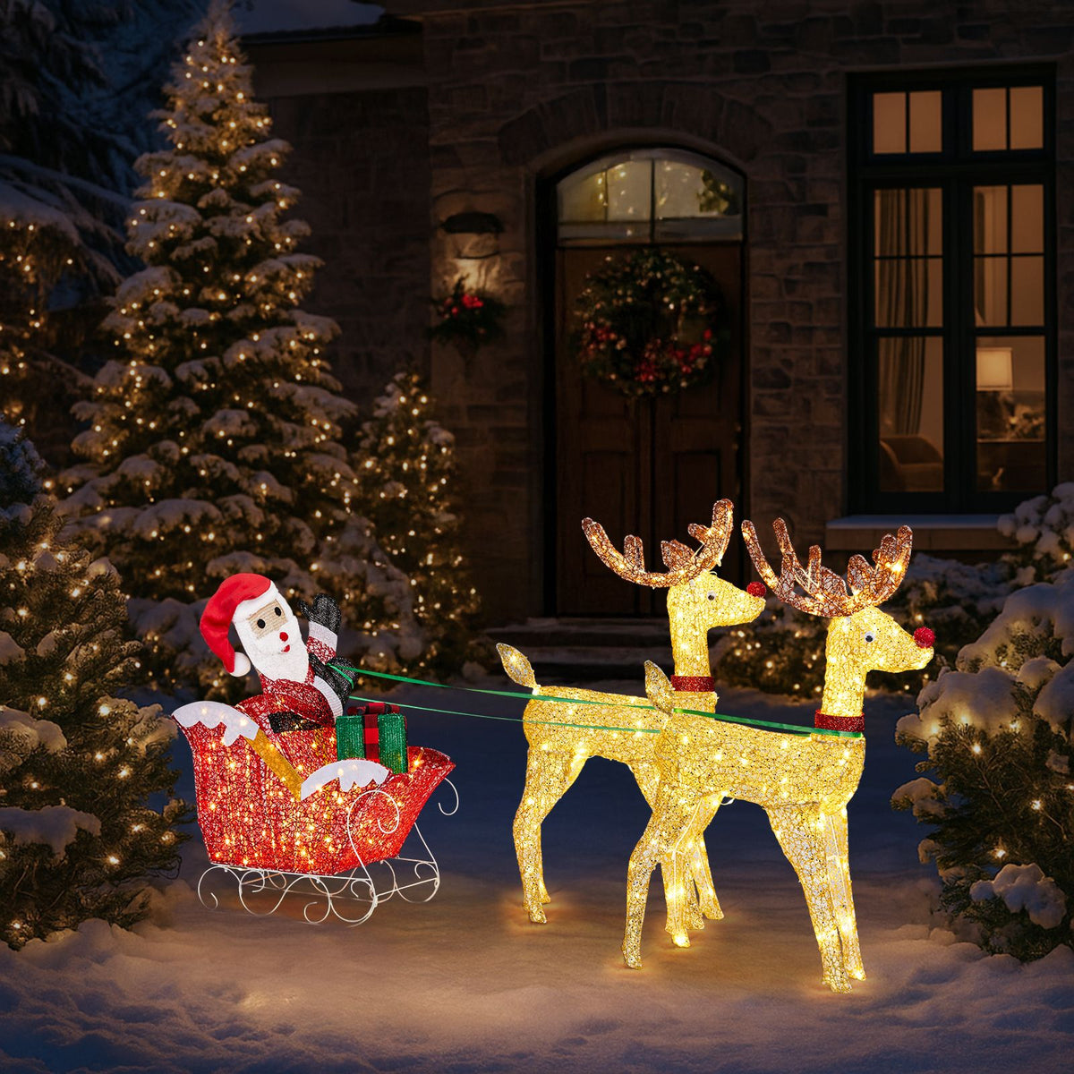 Lighted Reindeer Pulling Sleigh Christmas Yard Decoration – view 7