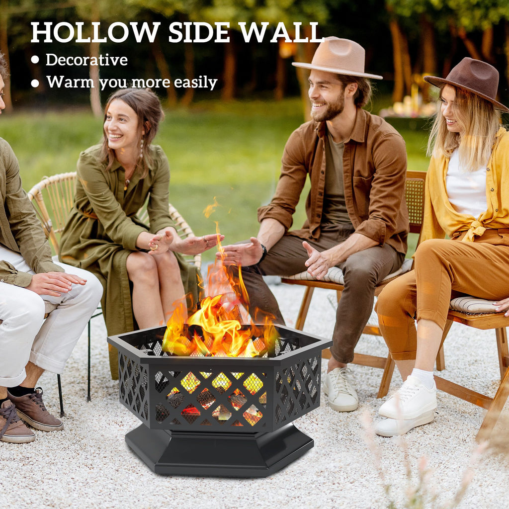 28 in Hexagon Wood-Burning Fire Pit with Grill – view 6