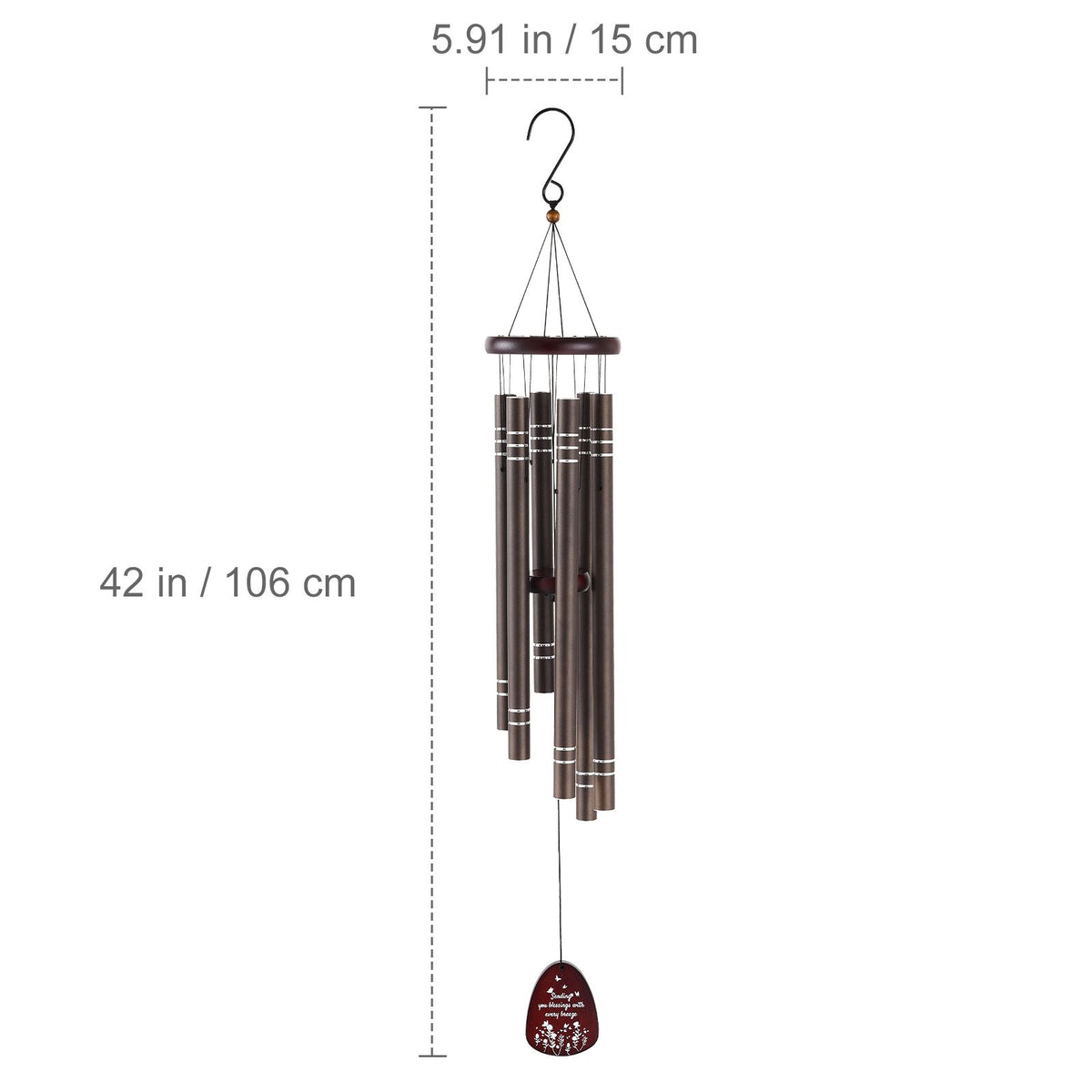 42" Deep-Tone Memorial Wind Chime – 6 Large Tubes, Dark Brown – photo 8