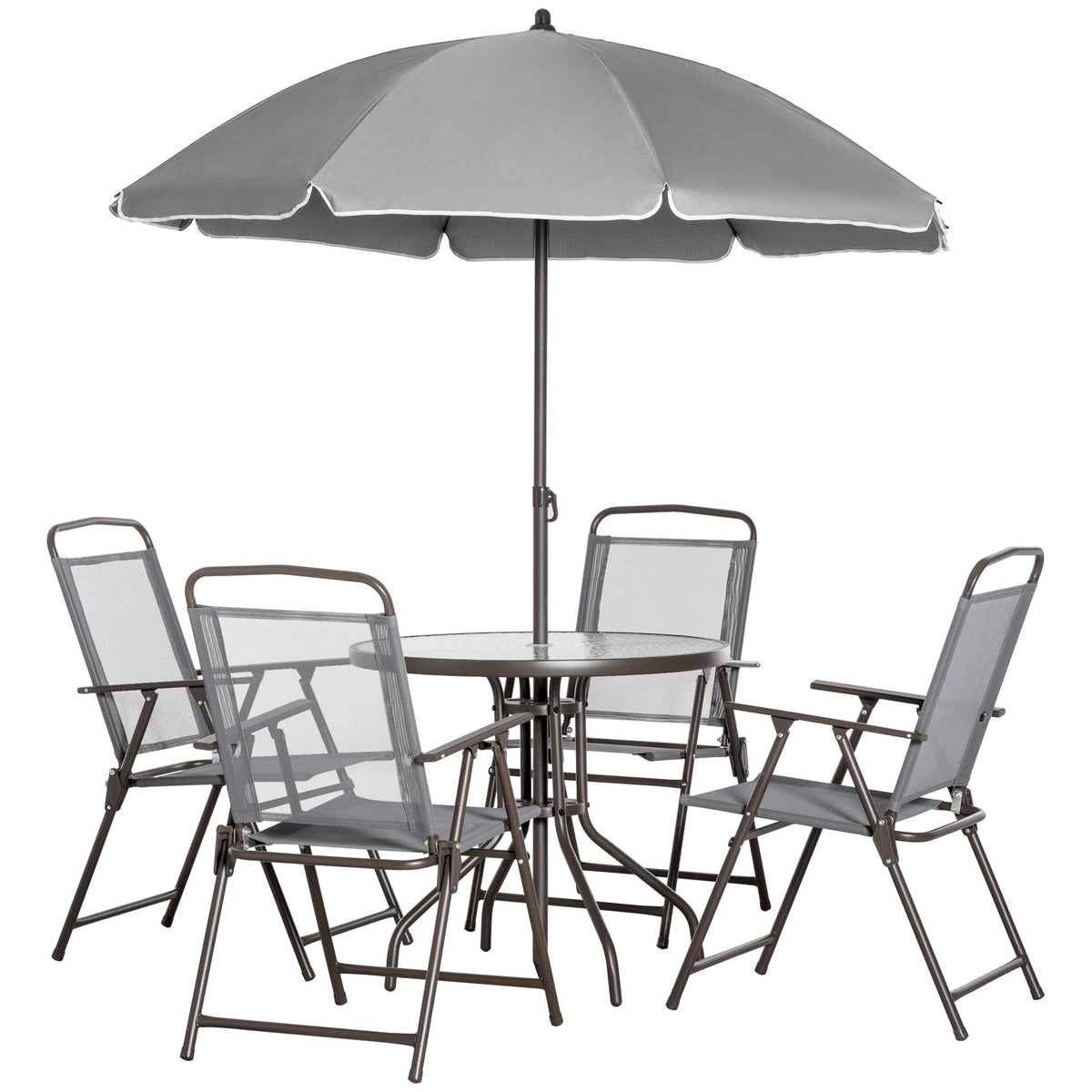 6-Piece Patio Dining Set with Umbrella – Gray