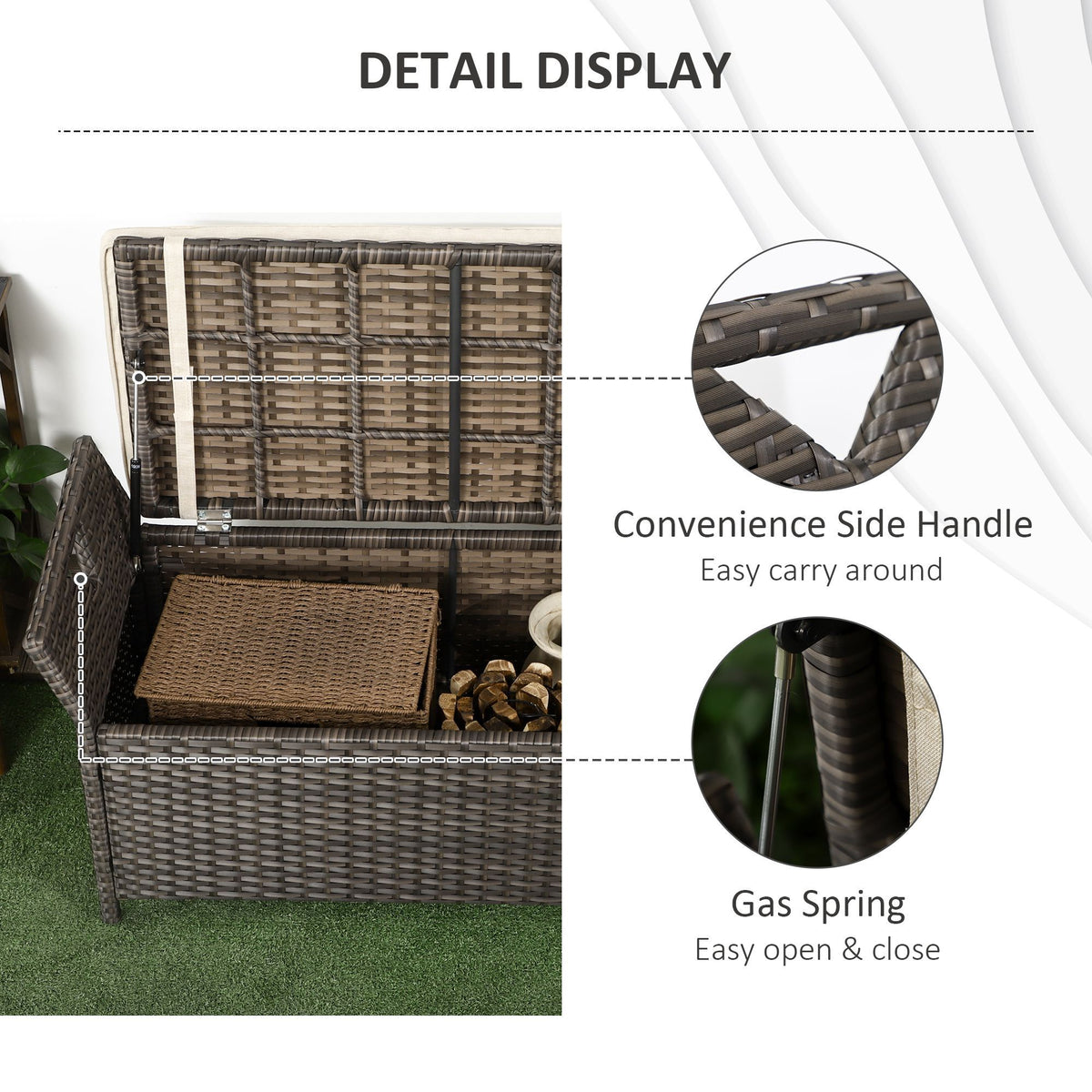 Cream Wicker Patio Storage Bench – 29 Gallon – view 7